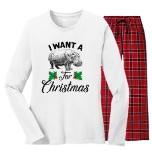 I Want A Hippopotamus For Christmas TShirt Women's Long Sleeve Flannel Pajama Set 