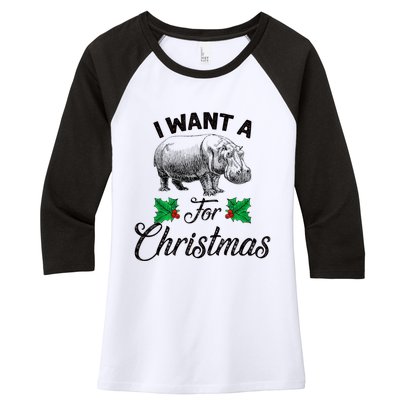 I Want A Hippopotamus For Christmas TShirt Women's Tri-Blend 3/4-Sleeve Raglan Shirt