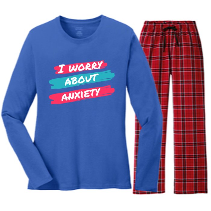 I Worry About Anxiety Stress Awareness Gift Women's Long Sleeve Flannel Pajama Set 