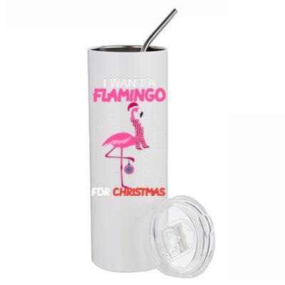 I Want A Flamingo For Christmas Xmas Santa Claus Gift Stainless Steel Tumbler