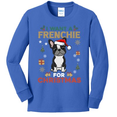 I Want A French Bulldog For Christmas Cute Dog Lover Pajama Gift Kids Long Sleeve Shirt