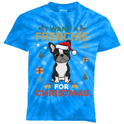 I Want A French Bulldog For Christmas Cute Dog Lover Pajama Gift Kids Tie-Dye T-Shirt