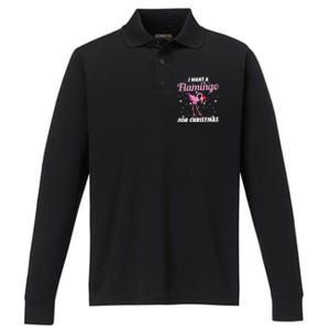 I Want A Flamingo For Christmas Funny Family Christmas Gift Performance Long Sleeve Polo