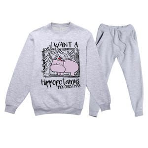 I Want A Hippopotamus For Christmas Hippo Gift Premium Crewneck Sweatsuit Set