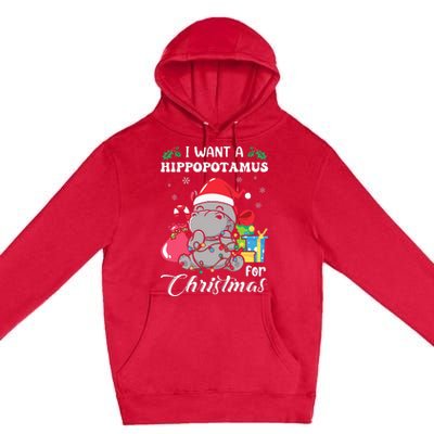 I Want A Hippopotamus For Christmas Hippo Christmas Pajamas Premium Pullover Hoodie