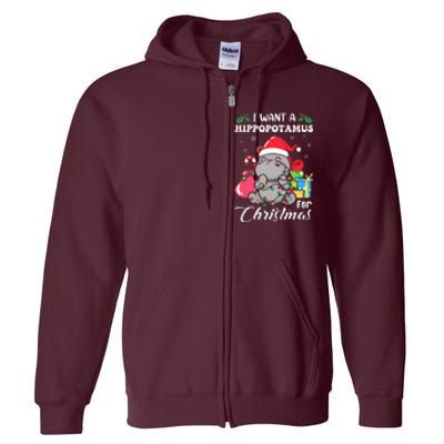 I Want A Hippopotamus For Christmas Hippo Christmas Pajamas Full Zip Hoodie