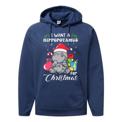 I Want A Hippopotamus For Christmas Hippo Christmas Pajamas Performance Fleece Hoodie