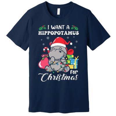 I Want A Hippopotamus For Christmas Hippo Christmas Pajamas Premium T-Shirt