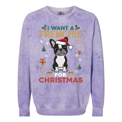 I Want A French Bulldog For Christmas Cute Dog Lover Pajama Funny Gift Colorblast Crewneck Sweatshirt