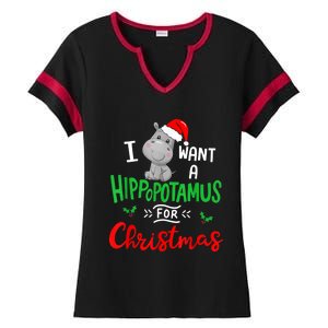 I Want A Hippopotamus For Christmas Xmas Pajama Hippo Lover Funny Gift Ladies Halftime Notch Neck Tee