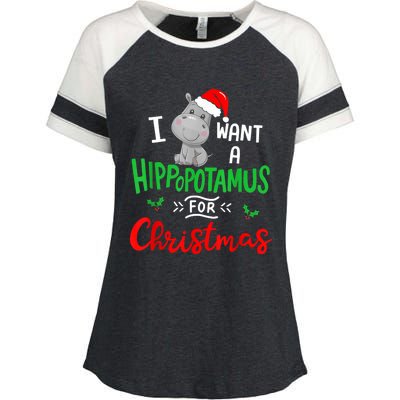 I Want A Hippopotamus For Christmas Xmas Pajama Hippo Lover Funny Gift Enza Ladies Jersey Colorblock Tee