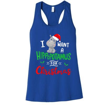 I Want A Hippopotamus For Christmas Xmas Pajama Hippo Lover Funny Gift Women's Racerback Tank