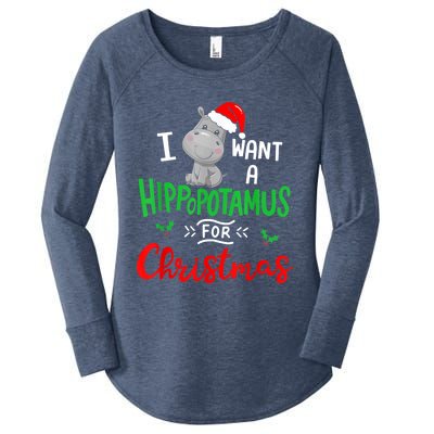 I Want A Hippopotamus For Christmas Xmas Pajama Hippo Lover Funny Gift Women's Perfect Tri Tunic Long Sleeve Shirt