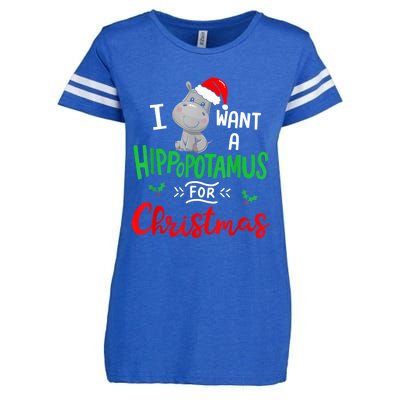 I Want A Hippopotamus For Christmas Xmas Pajama Hippo Lover Funny Gift Enza Ladies Jersey Football T-Shirt