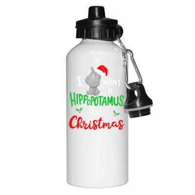 I Want A Hippopotamus For Christmas Xmas Pajama Hippo Lover Funny Gift Aluminum Water Bottle