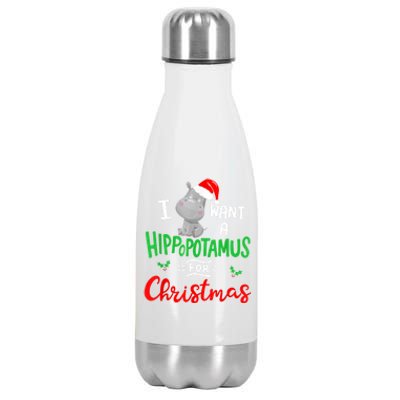 I Want A Hippopotamus For Christmas Xmas Pajama Hippo Lover Funny Gift Stainless Steel Insulated Water Bottle