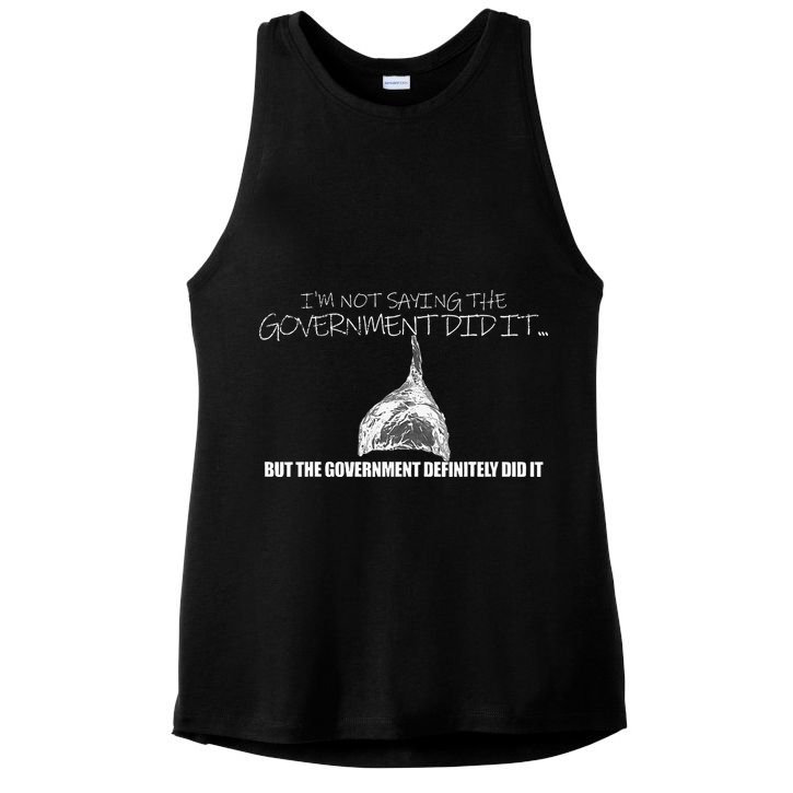It Was A Government Cover Up Conspiracy Theory Tin Foil Hat Ladies PosiCharge Tri-Blend Wicking Tank