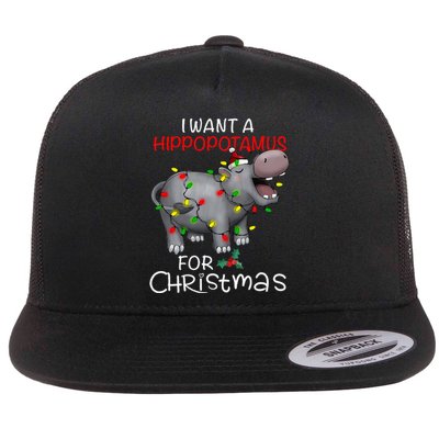 I Want A Hippopotamus For Christmas Xmas Hippo For Flat Bill Trucker Hat