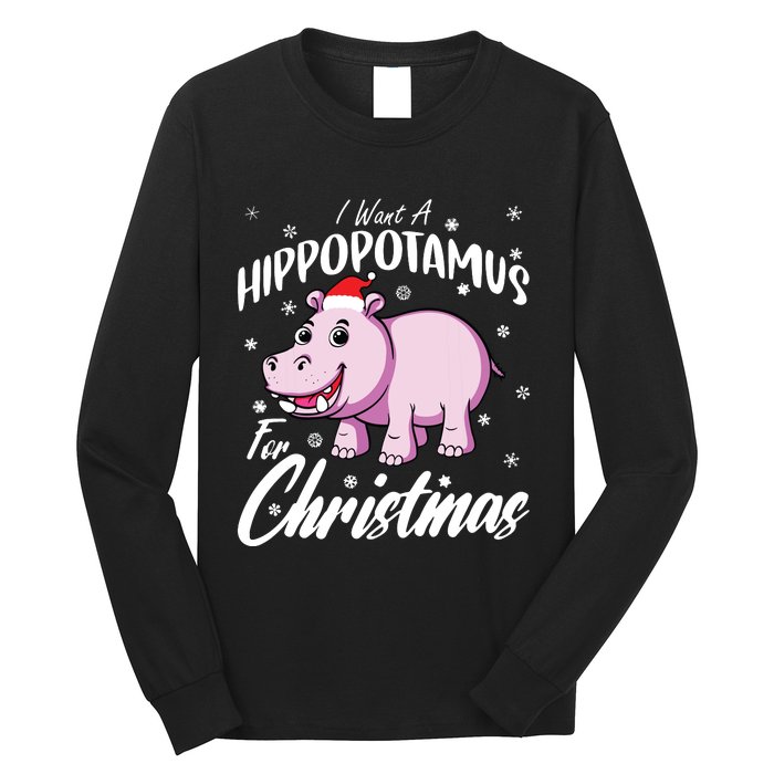 I Want A Hippopotamus For Christmas Shirts Xmas Hippo Long Sleeve Shirt