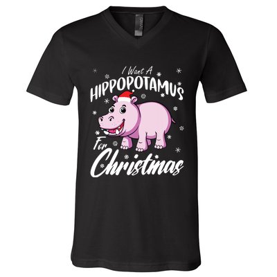 I Want A Hippopotamus For Christmas Shirts Xmas Hippo V-Neck T-Shirt