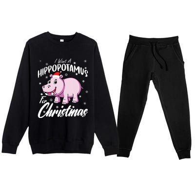 I Want A Hippopotamus For Christmas Shirts Xmas Hippo Premium Crewneck Sweatsuit Set