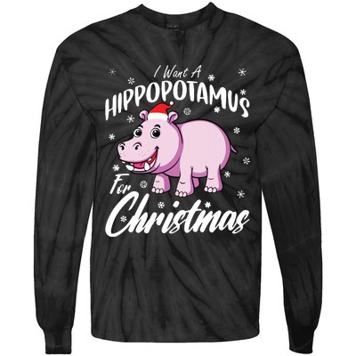 I Want A Hippopotamus For Christmas Shirts Xmas Hippo Tie-Dye Long Sleeve Shirt