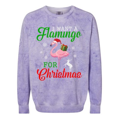 I Want A Flamingo For Christmas Funny Gift Colorblast Crewneck Sweatshirt