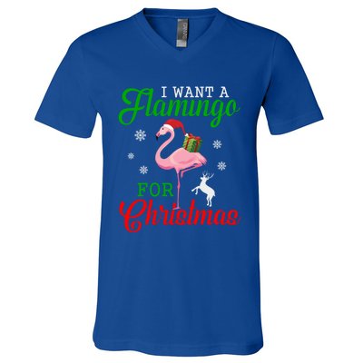 I Want A Flamingo For Christmas Funny Gift V-Neck T-Shirt