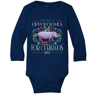 I Want A Hippopotamus For Christmas Xmas Hippo Cute Gift Baby Long Sleeve Bodysuit