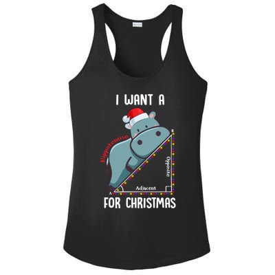 I Want A Hippotenuse For Christmas Math Teacher Xmas Hippo Gift Ladies PosiCharge Competitor Racerback Tank