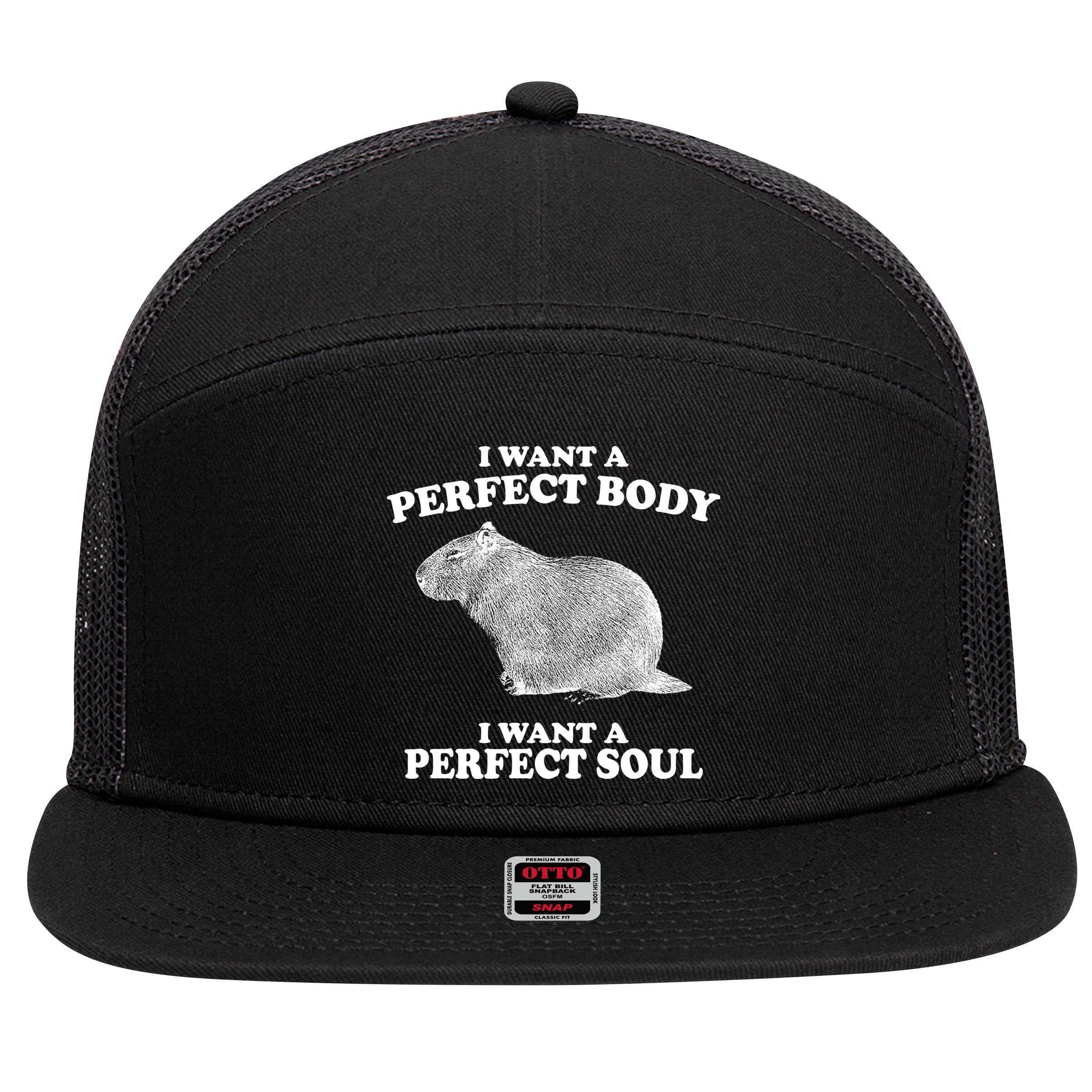 I Want A Perfect Body I Want A Perfect Soul Capybara 7 Panel Mesh Trucker Snapback Hat