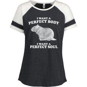 I Want A Perfect Body I Want A Perfect Soul Capybara Enza Ladies Jersey Colorblock Tee