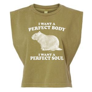 I Want A Perfect Body I Want A Perfect Soul Capybara Garment-Dyed Women's Muscle Tee