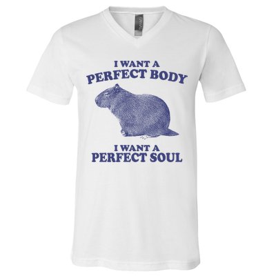 I Want A Perfect Body I Want A Perfect Soul Capybara V-Neck T-Shirt