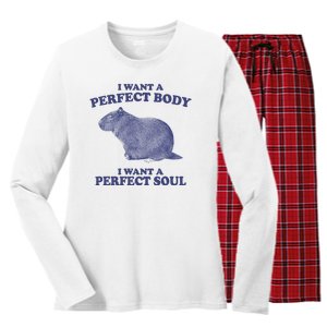 I Want A Perfect Body I Want A Perfect Soul Capybara Women's Long Sleeve Flannel Pajama Set 