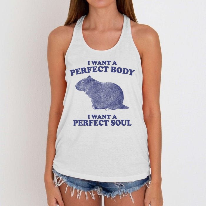 I Want A Perfect Body I Want A Perfect Soul Capybara Women's Knotted Racerback Tank