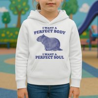 I Want A Perfect Body I Want A Perfect Soul Capybara Kids Hoodie