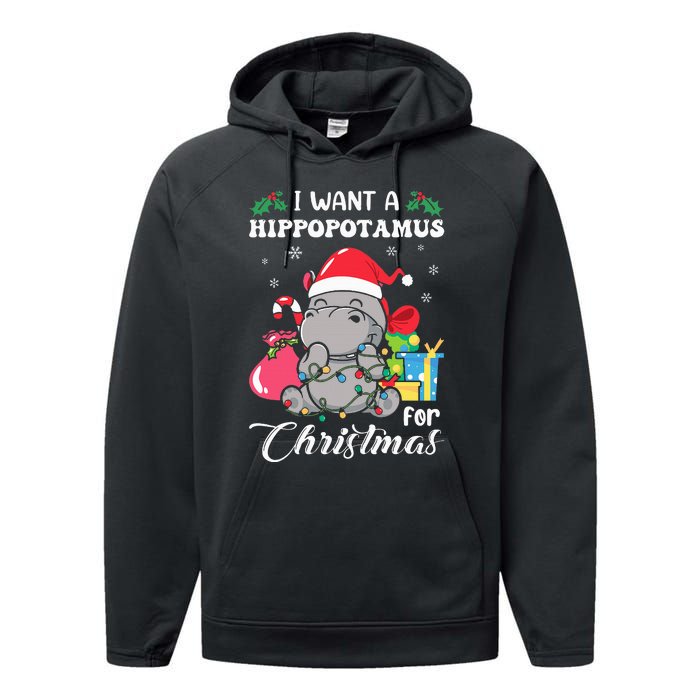 I Want A Hippopotamus For Christmas Hippo Christmas Pajamas Performance Fleece Hoodie