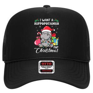 I Want A Hippopotamus For Christmas Hippo Christmas Pajamas High Crown Mesh Back Trucker Hat