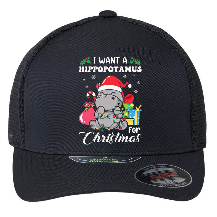 I Want A Hippopotamus For Christmas Hippo Christmas Pajamas Flexfit Unipanel Trucker Cap