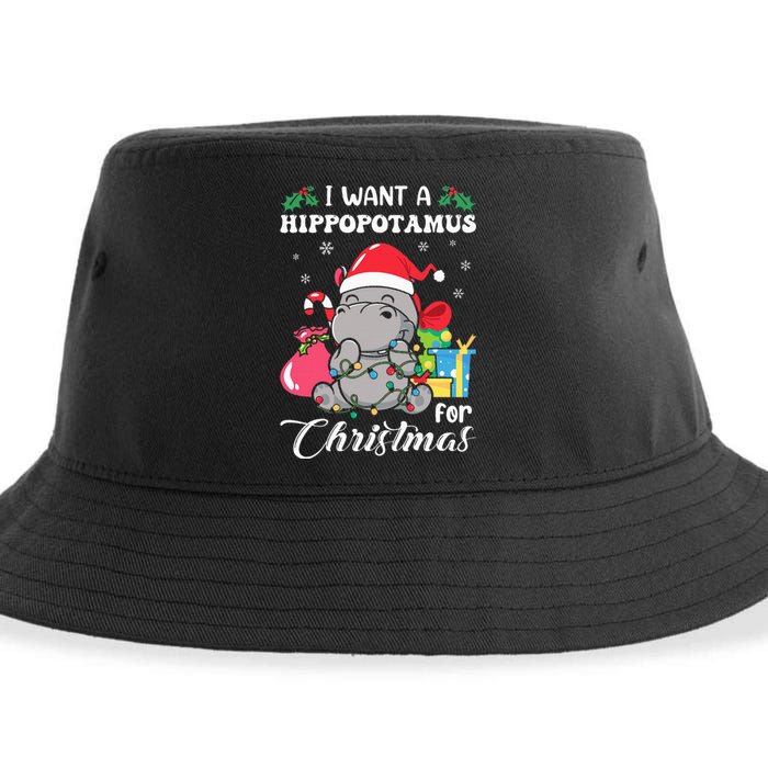 I Want A Hippopotamus For Christmas Hippo Christmas Pajamas Sustainable Bucket Hat