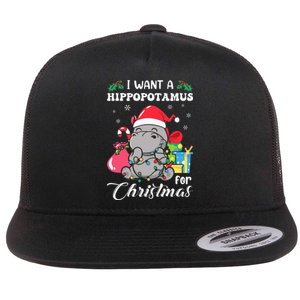 I Want A Hippopotamus For Christmas Hippo Christmas Pajamas Flat Bill Trucker Hat