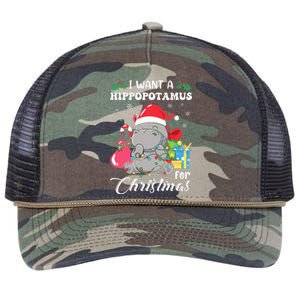 I Want A Hippopotamus For Christmas Hippo Christmas Pajamas Retro Rope Trucker Hat Cap