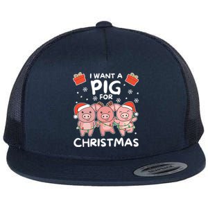 I Want A Pig For Christmas Cute Pigs Gift Flat Bill Trucker Hat