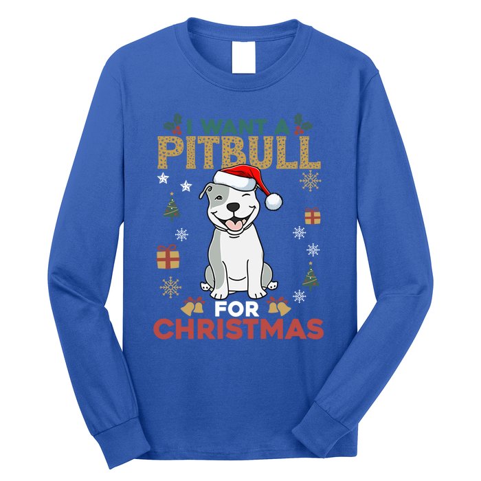 I Want A Pitbull For Christmas Cute Dog Lover Pajama Gift Long Sleeve Shirt