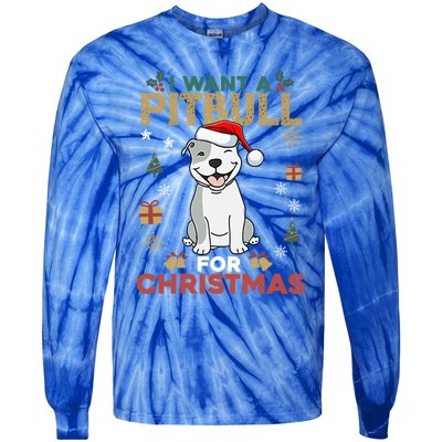 I Want A Pitbull For Christmas Cute Dog Lover Pajama Gift Tie-Dye Long Sleeve Shirt