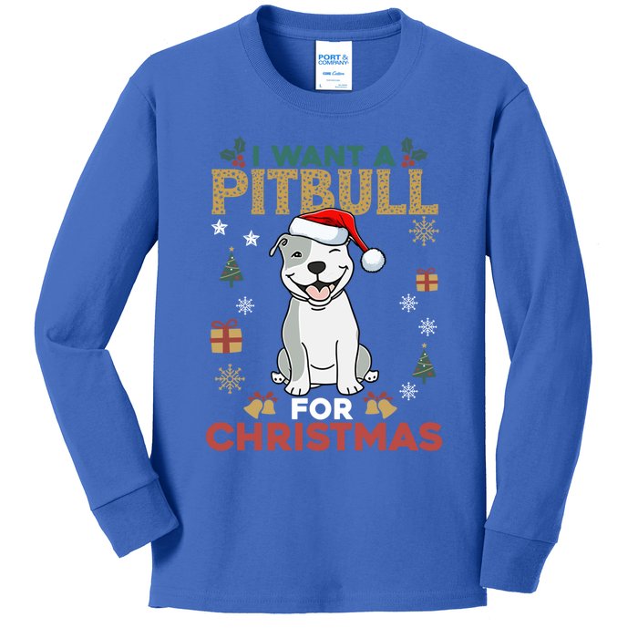 I Want A Pitbull For Christmas Cute Dog Lover Pajama Gift Kids Long Sleeve Shirt