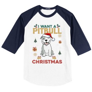 I Want A Pitbull For Christmas Cute Dog Lover Pajama Gift Baseball Sleeve Shirt