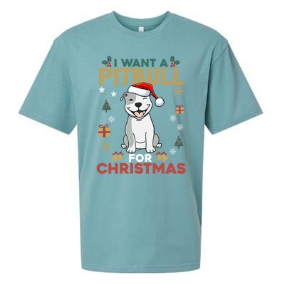 I Want A Pitbull For Christmas Cute Dog Lover Pajama Gift Sueded Cloud Jersey T-Shirt