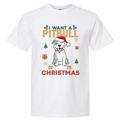 I Want A Pitbull For Christmas Cute Dog Lover Pajama Gift Garment-Dyed Heavyweight T-Shirt